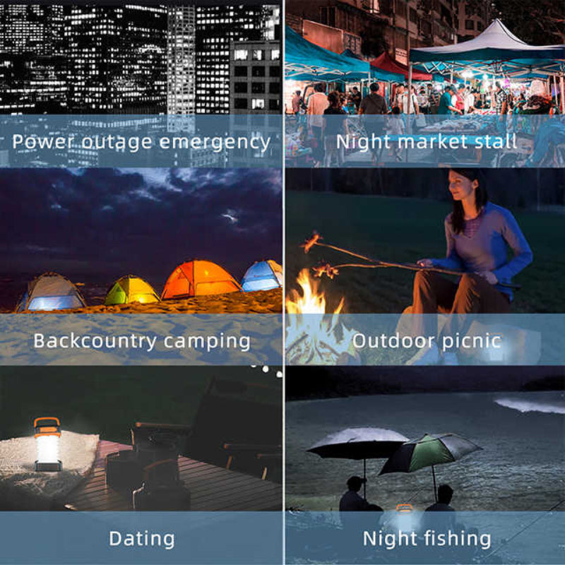 Orange Collapsible Portable Solar Led Camping Lantern With Usb Charging