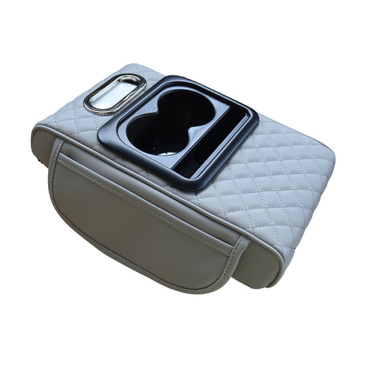 Elosung Gt 6 Embroidery Gray Multifunctional Car Armrest Storage Box Cushion Universal Fit With Cup Holder Tissue Dispen