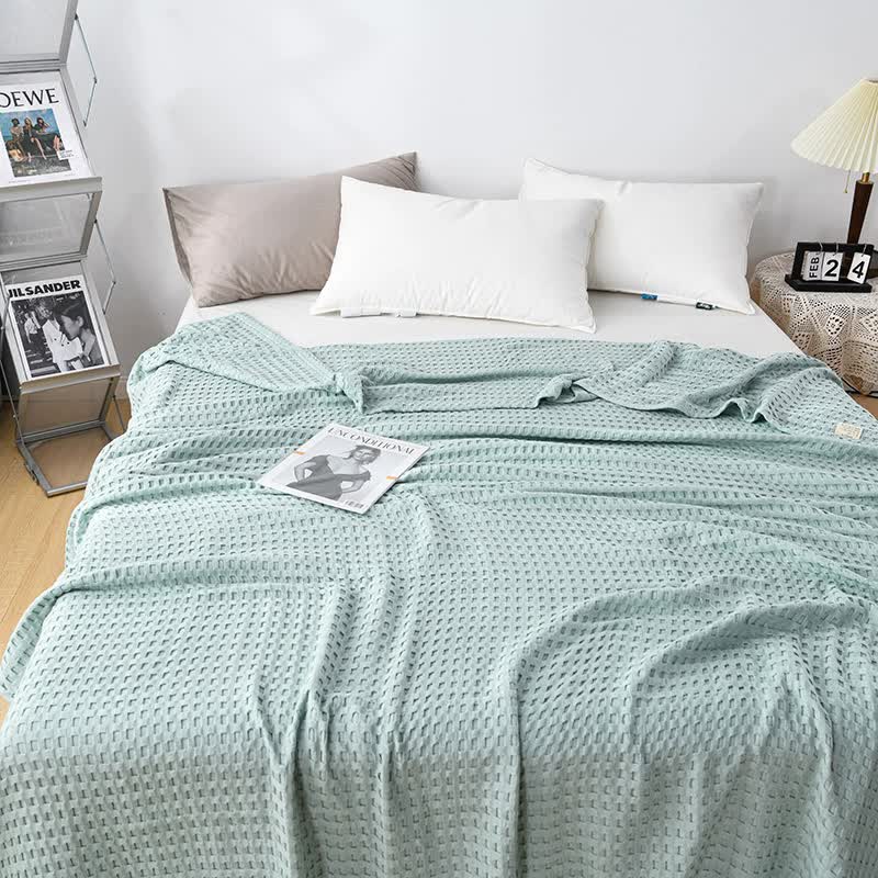 Cotton Waffle Blanket Air Conditioning Blanket/Throw/Summer Quilt 150*200Cmlight Green