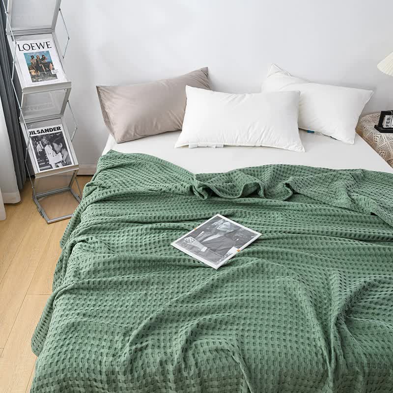 Cotton Waffle Blanket Air Conditioning Blanket/Throw/Summer Quilt 200*230Cmgreen