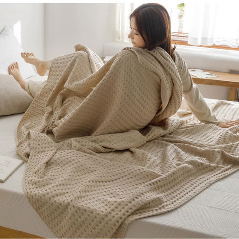 Cotton Waffle Blanket Air Conditioning Blanket/Throw/Summer Quilt 200*230Cmgreen