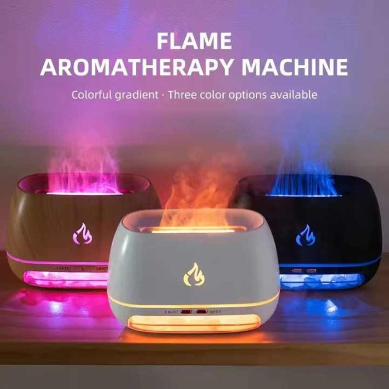 Black Led Flame Aromatherapy Diffuser With Humidifier Ambient Light Essential Oil