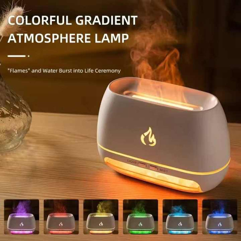 Black Led Flame Aromatherapy Diffuser With Humidifier Ambient Light Essential Oil