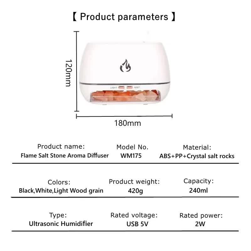 Black Led Flame Aromatherapy Diffuser With Humidifier Ambient Light Essential Oil