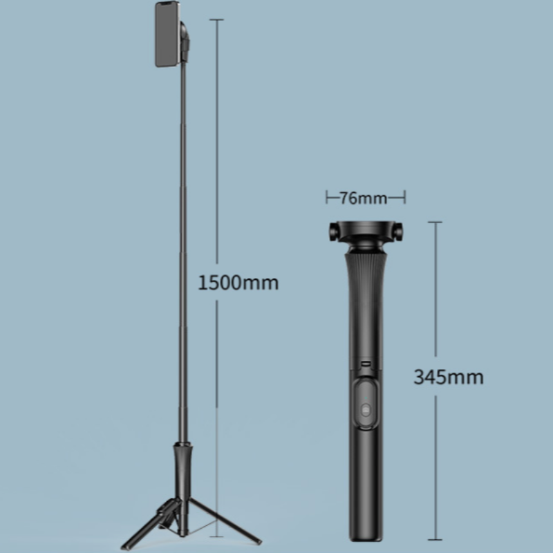 Black Multifunctional Foldable Selfie Stick With Tripod Stand & Bluetooth Remote