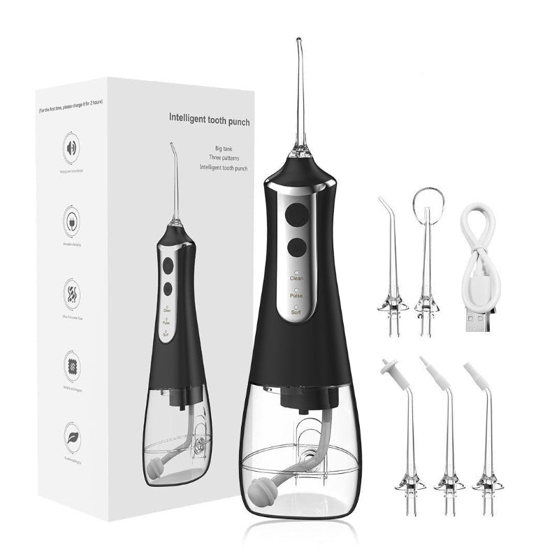 Elosung Black 300Ml Cordless Water Flosser With 5 Nozzles Rechargeable Portable Oral Irrigator