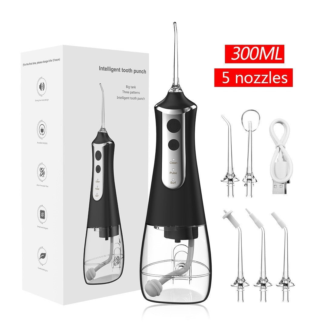 Elosung Black 300Ml Cordless Water Flosser With 5 Nozzles Rechargeable Portable Oral Irrigator