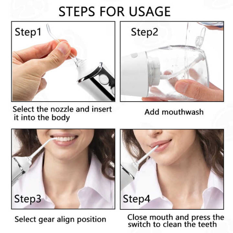 Elosung Black 300Ml Cordless Water Flosser With 5 Nozzles Rechargeable Portable Oral Irrigator
