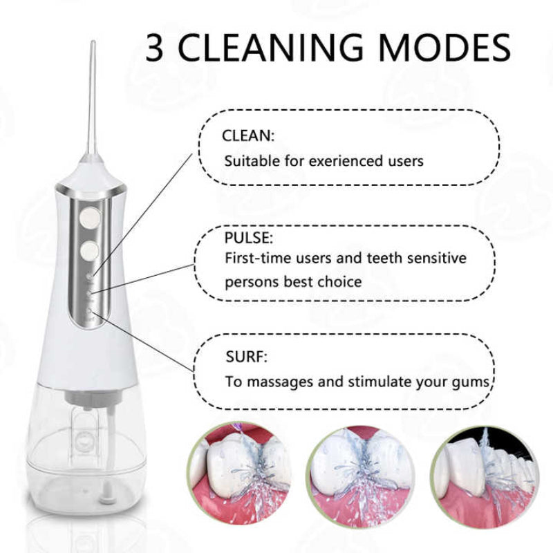 Elosung Black 300Ml Cordless Water Flosser With 5 Nozzles Rechargeable Portable Oral Irrigator