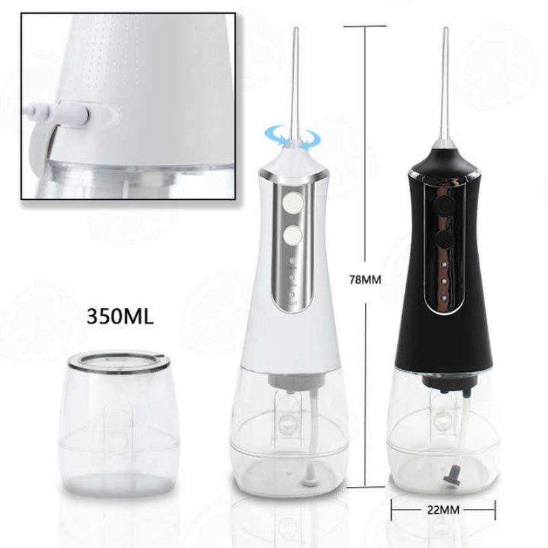Elosung Black 300Ml Cordless Water Flosser With 5 Nozzles Rechargeable Portable Oral Irrigator