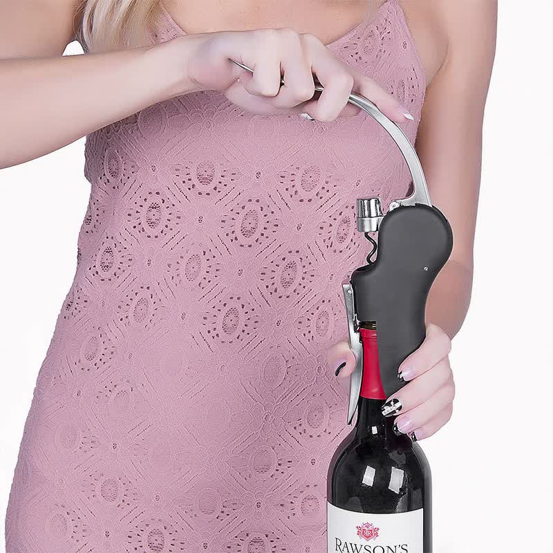 Five Piece Set Ergonomic Lever Action Corkscrew Wine Opener With Foil Cutter