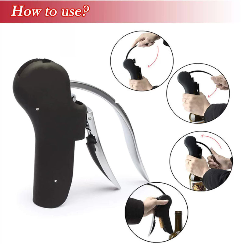 Five Piece Set Ergonomic Lever Action Corkscrew Wine Opener With Foil Cutter