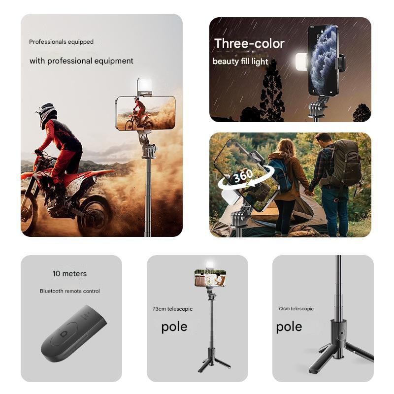 Elosung White With Light Selfie Stick Tripod Bluetooth Remote Compact And