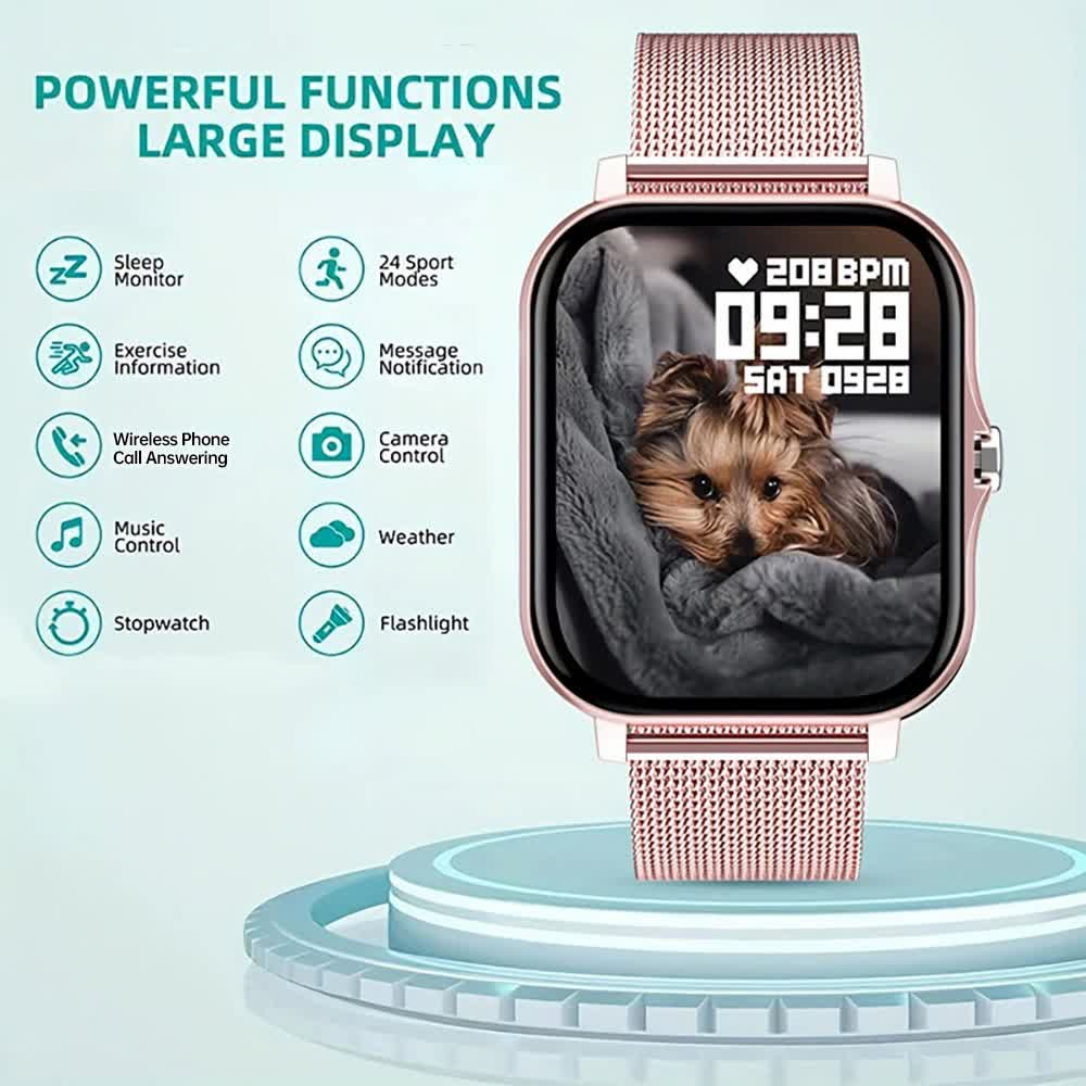 Elosung Pink Smart Fitness Watch With Large Display 24 Sport Modes Heart Rate Monitor & More