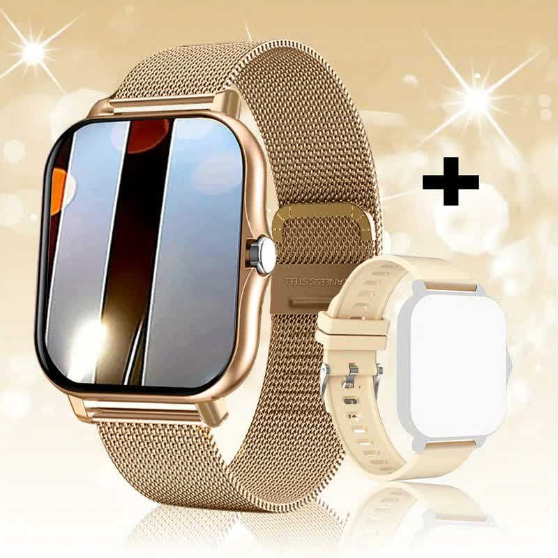 Elosung Steel Bracelet With Silicone Strap Gold Smart Fitness Watch Large Display 24 Sport Modes Heart Rate Monitor & Mo