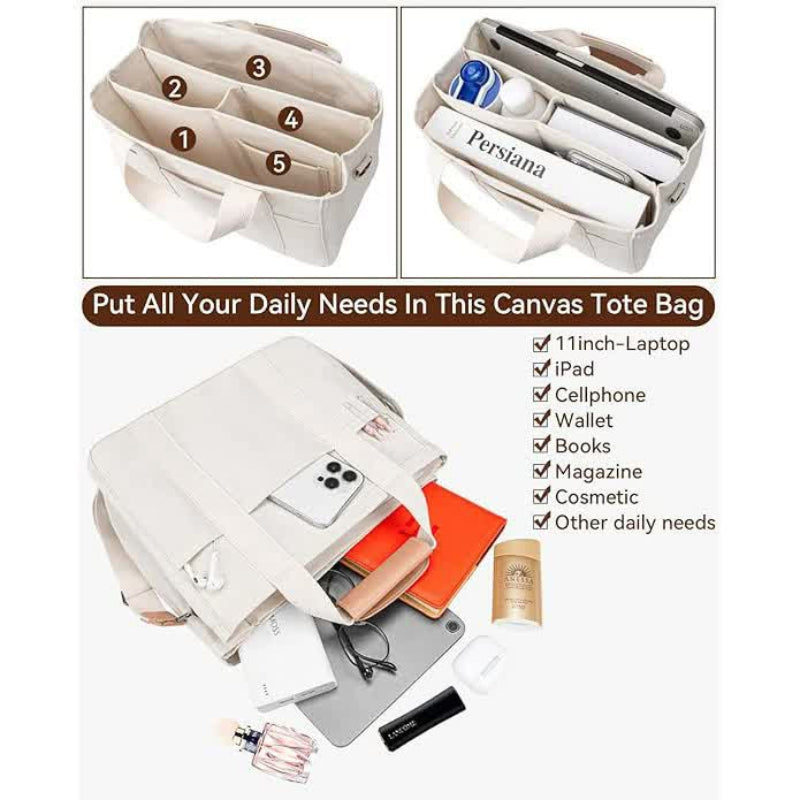Black Multi Functional Canvas Tote Bag With Strap Spacious And Durable