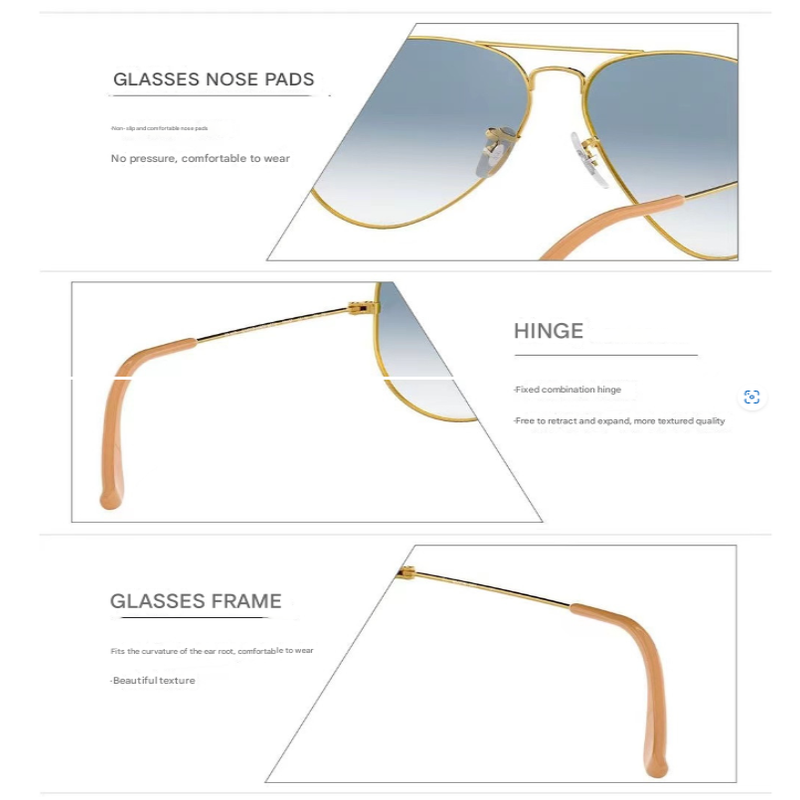 Elosung Black Frame Gradient Blue Glass Lens Classic Aviator Sunglasses Uv400 Protection With Metal
