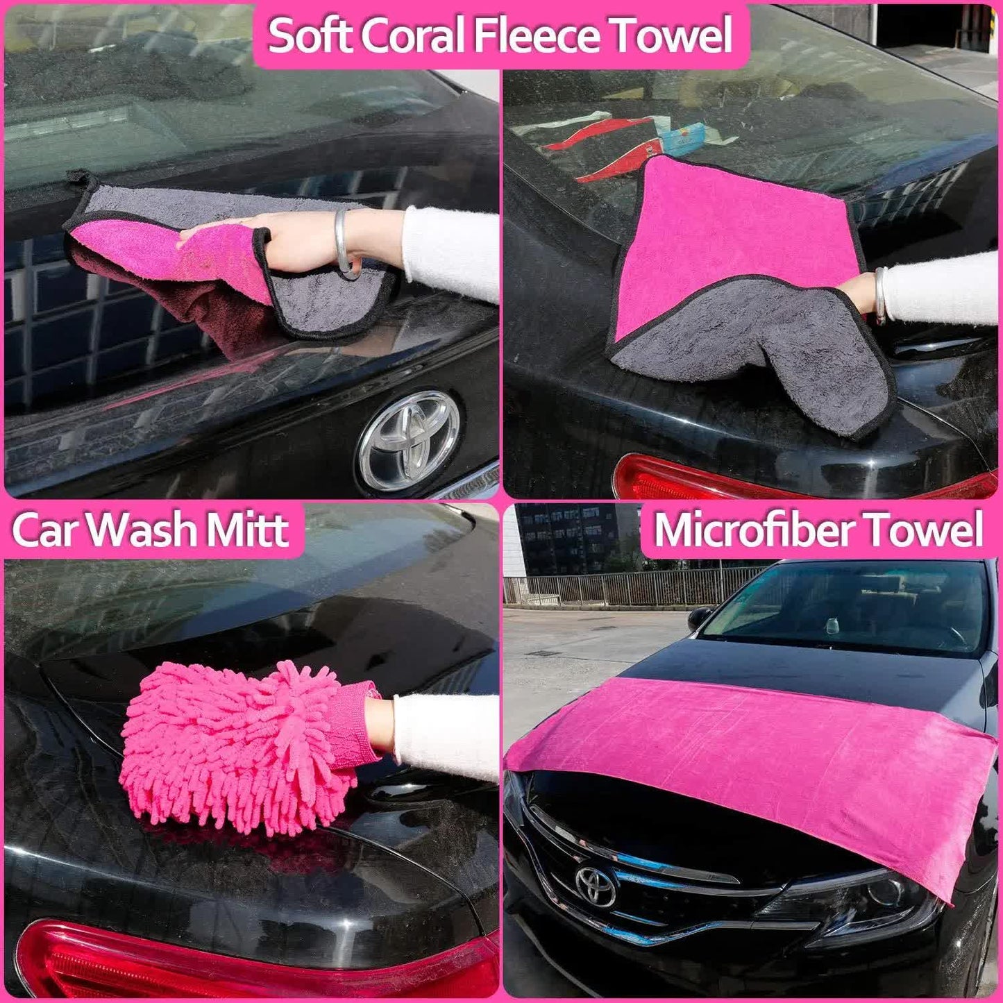 18 Piece Car Cleaning Kit Pink Auto Detailing Set With Storage Toolbox
