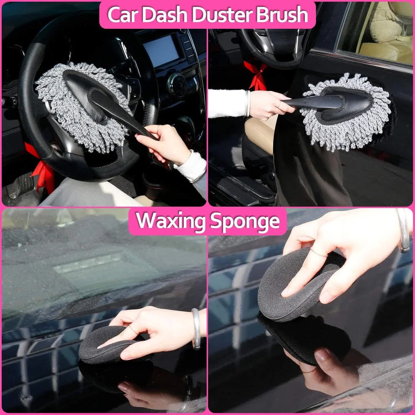 18 Piece Car Cleaning Kit Pink Auto Detailing Set With Storage Toolbox