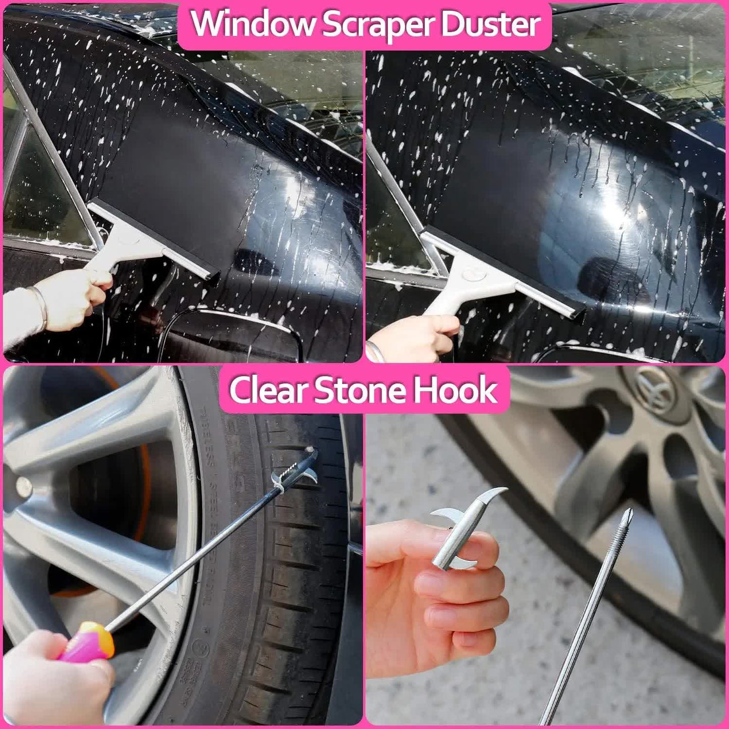 18 Piece Car Cleaning Kit Pink Auto Detailing Set With Storage Toolbox