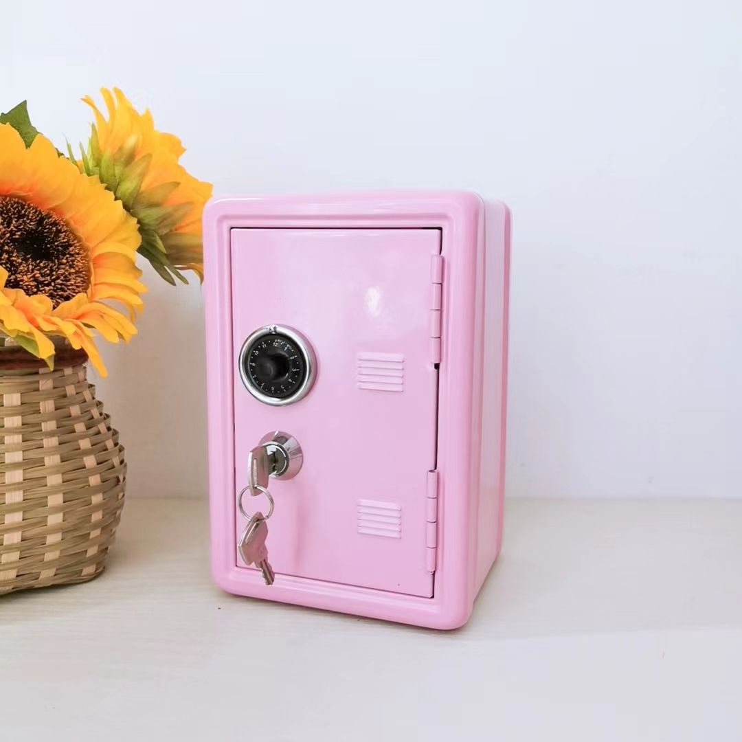 Pink Mini Metal Safe Box With Combination Lock And Key Compact Security Storage