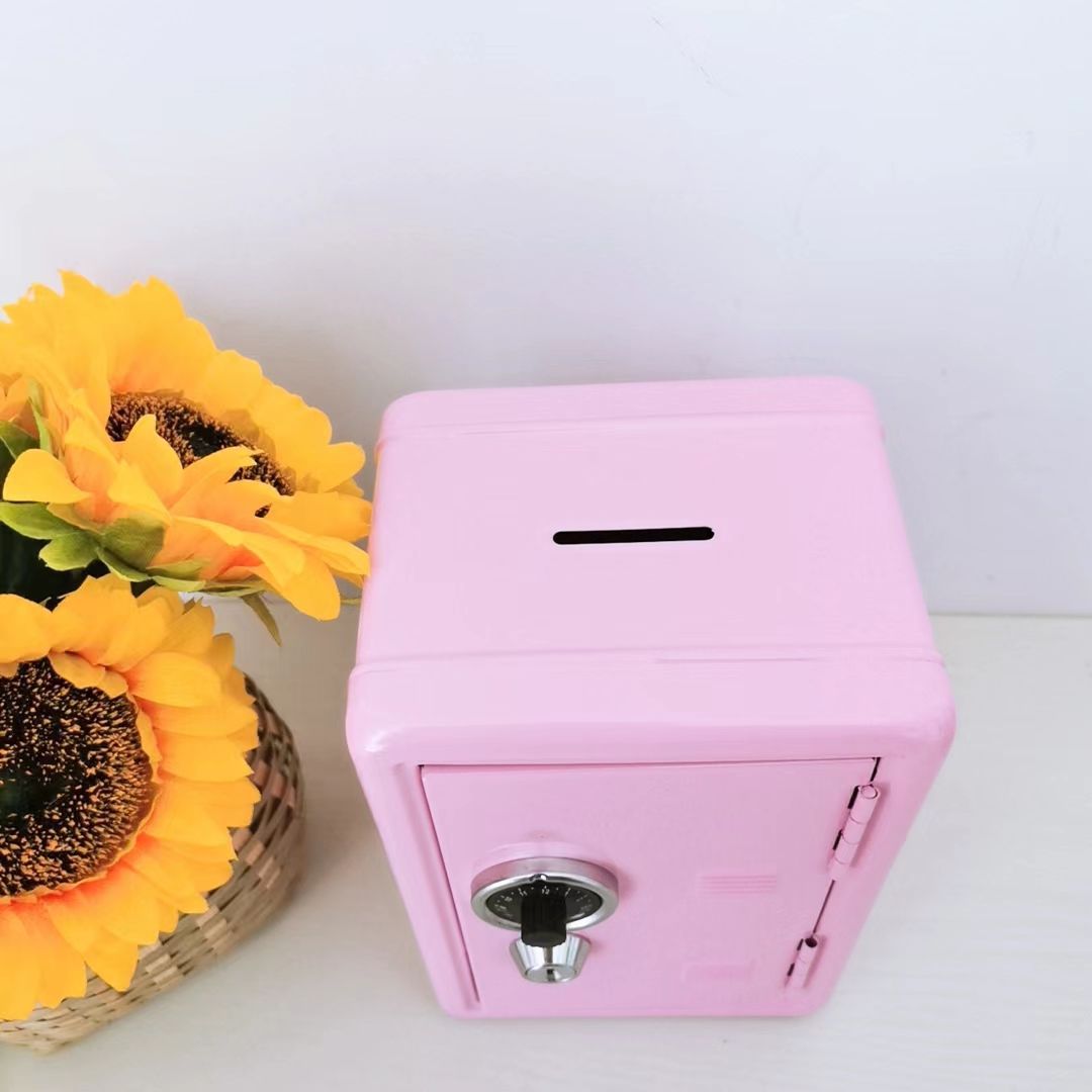 Pink Mini Metal Safe Box With Combination Lock And Key Compact Security Storage