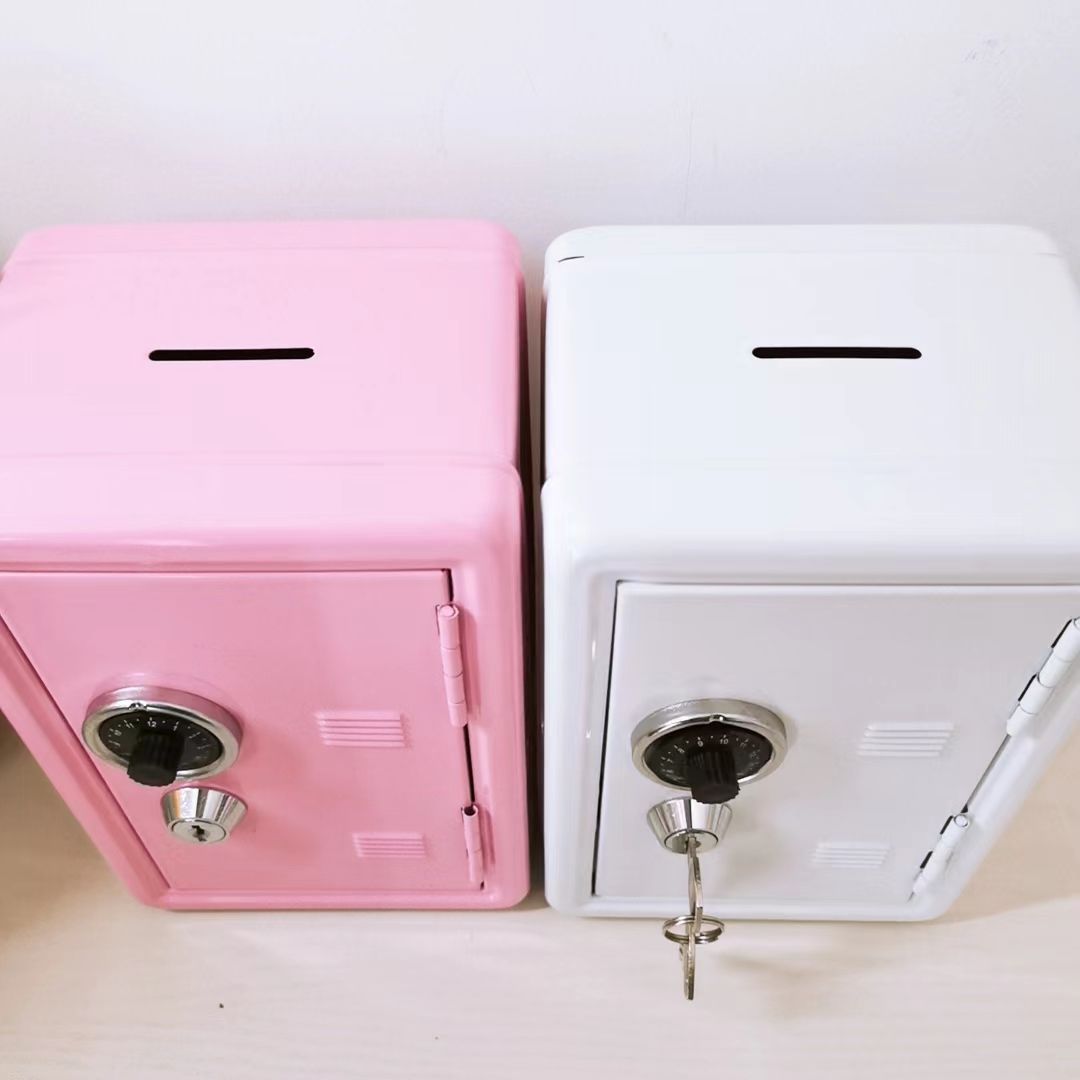 Pink Mini Metal Safe Box With Combination Lock And Key Compact Security Storage