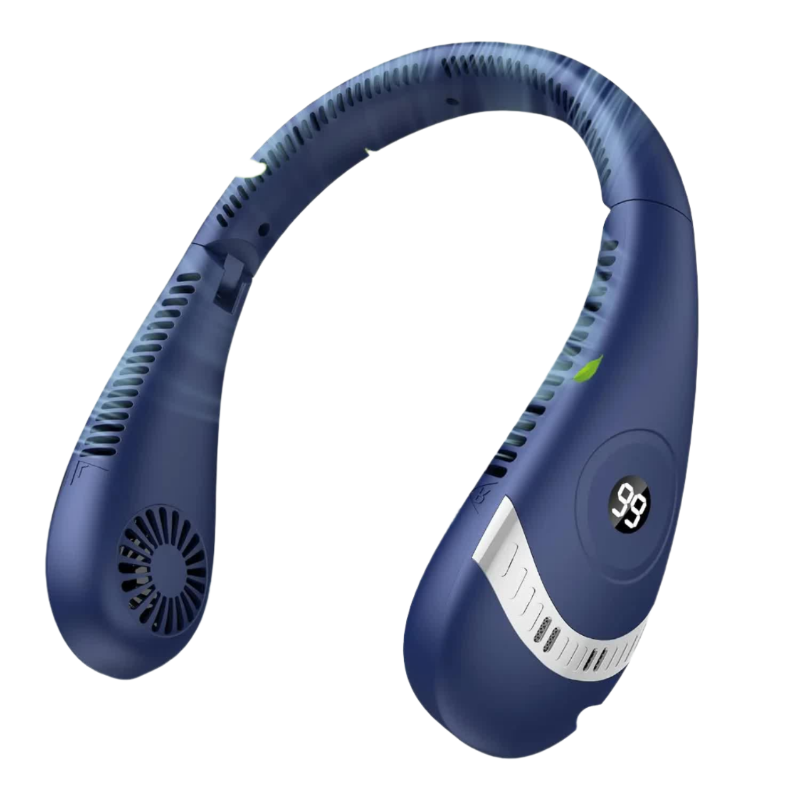 Dark Blue Rechargeable 5000Mah Portable Neck Fan With 3 Speed Settings