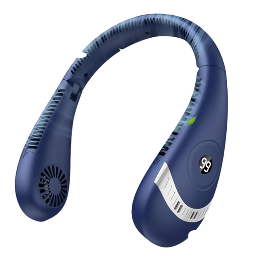 Dark Blue Rechargeable 5000Mah Portable Neck Fan With 3 Speed Settings