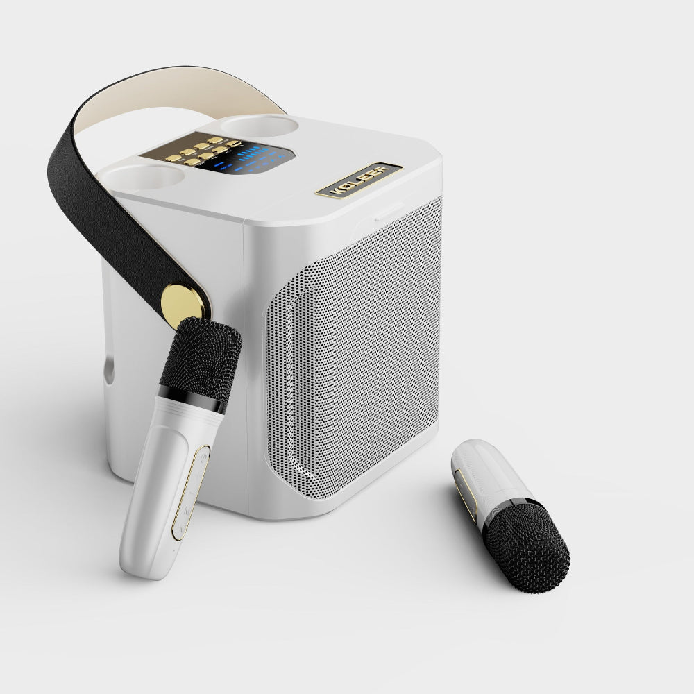 Elosung White Karaoke Machine With Dual Wireless Microphones And Smartphone Holder