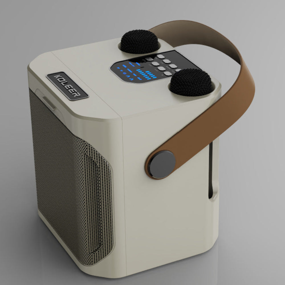 Elosung White Karaoke Machine With Dual Wireless Microphones And Smartphone Holder