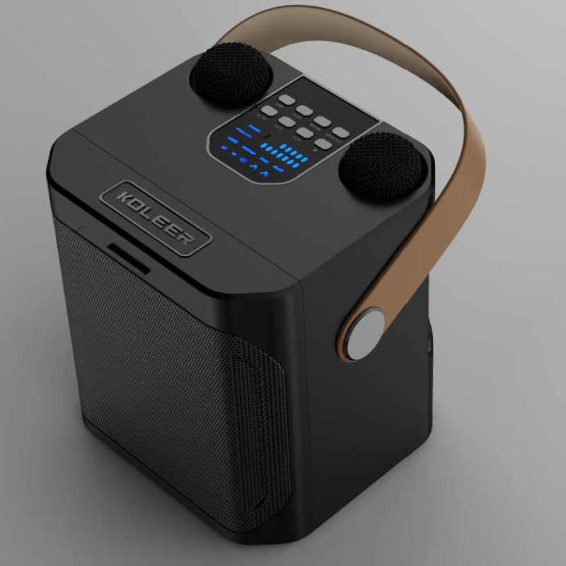 Black Karaoke Machine With Dual Wireless Microphones And Smartphone Holder