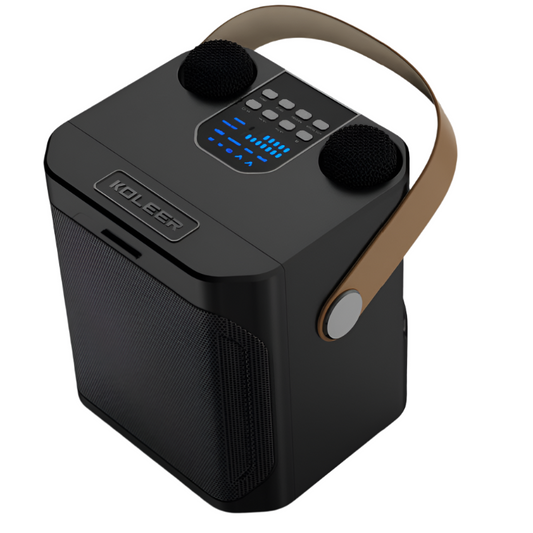 Black Karaoke Machine With Dual Wireless Microphones And Smartphone Holder