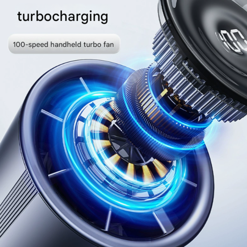 Blue High Power Handheld Fan With Digital Display