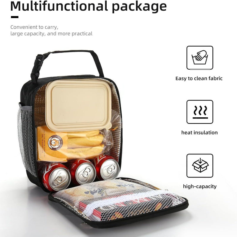 Black Set Of 2 Handheld Insulated Lunch Bags For Food Storage