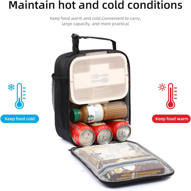 Black Set Of 2 Handheld Insulated Lunch Bags For Food Storage