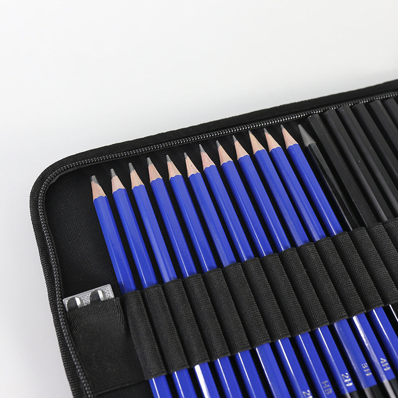 Blue 40 Piece Drawing Pencil Set Professional Art Kit In Convenient Storage Case