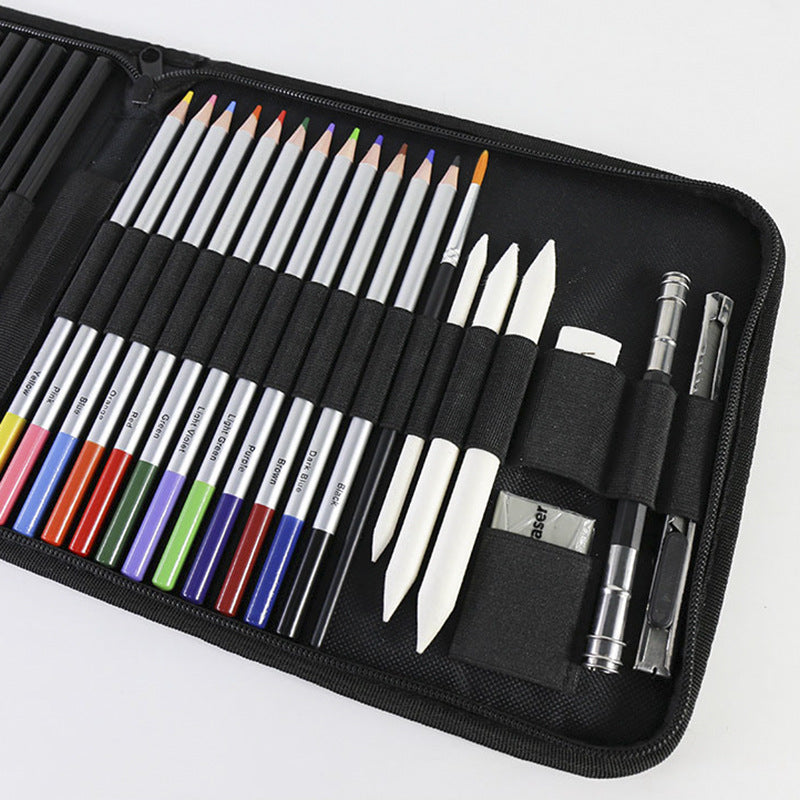 Blue 40 Piece Drawing Pencil Set Professional Art Kit In Convenient Storage Case