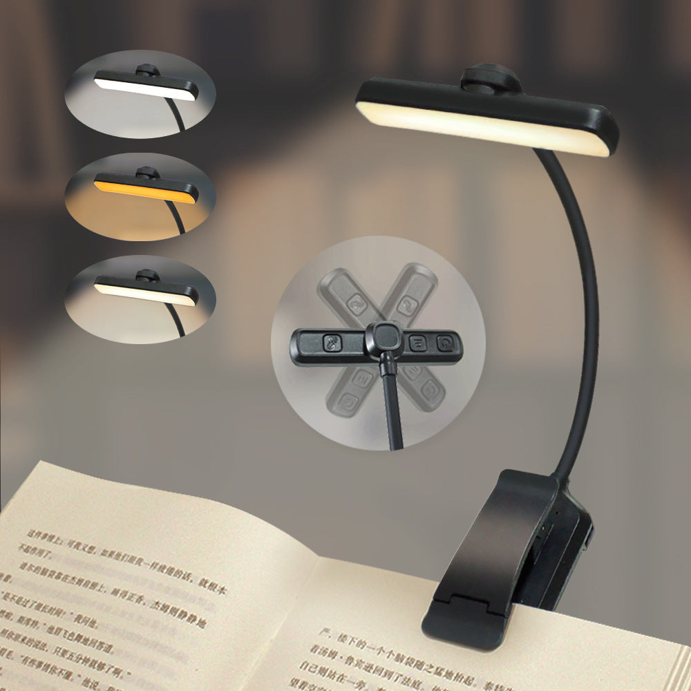 Black Rechargeable Led Book Light With Brightness And Color Temperature