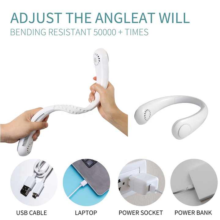 2 Pcs White Neck Fan Hands Free Personal Quiet And Ideal For Outdoor Indoor Use