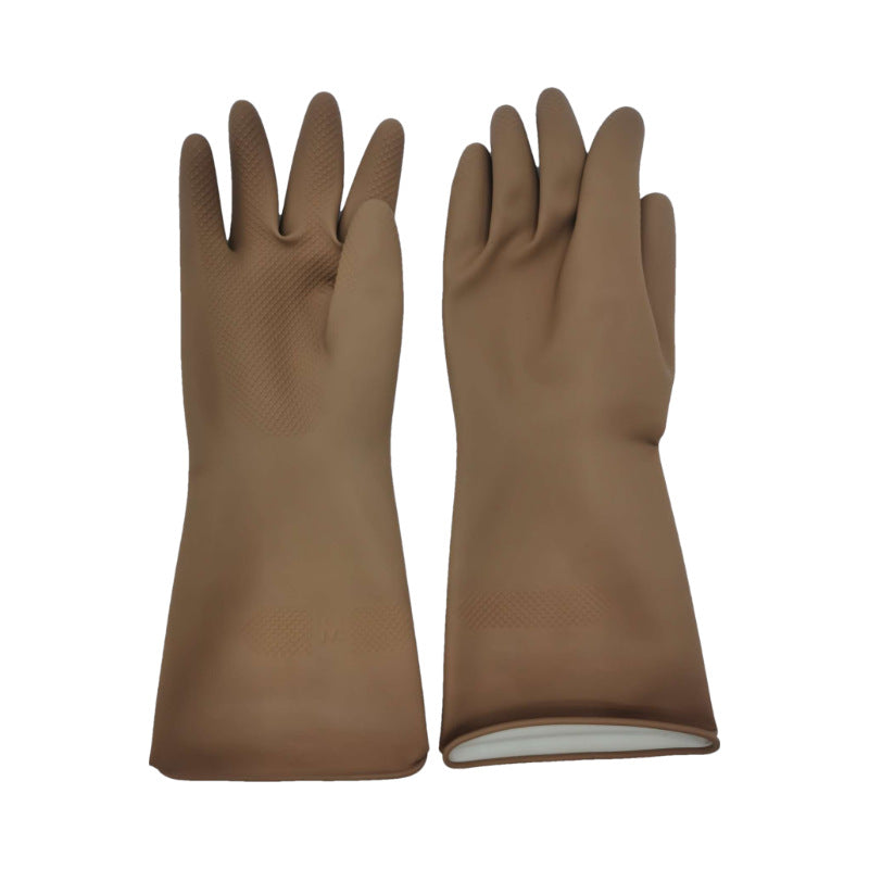 Brown Set Of 3 Pairs Durable Rubber Gloves Waterproof Comfortable Ideal For Household And Cleaning Tasks