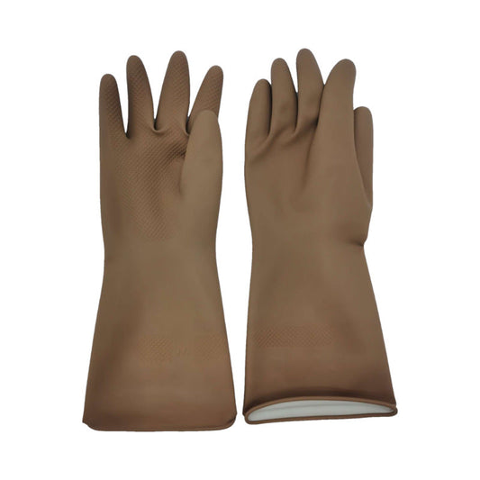 Brown Set Of 3 Pairs Durable Rubber Gloves Waterproof Comfortable Ideal For Household And Cleaning Tasks