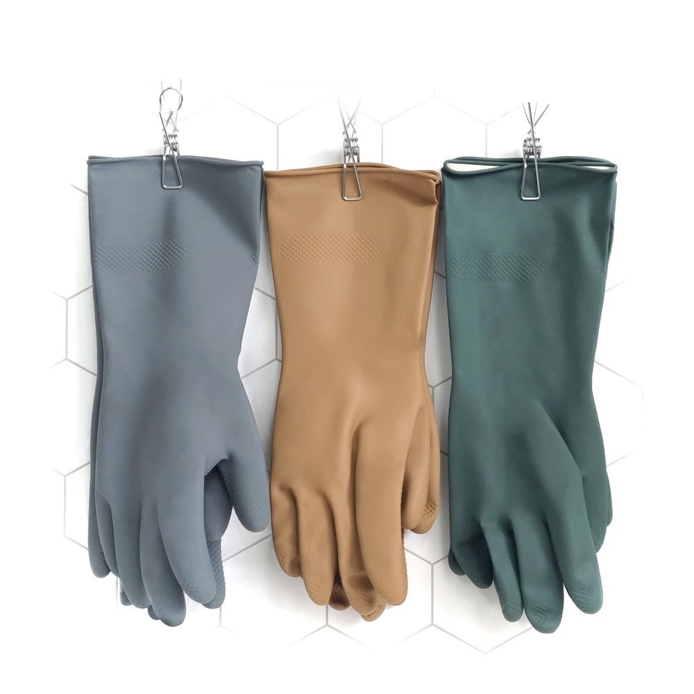 Brown Set Of 3 Pairs Durable Rubber Gloves Waterproof Comfortable Ideal For Household And Cleaning Tasks