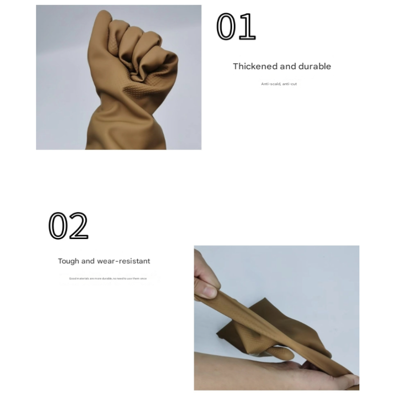 Brown Set Of 3 Pairs Durable Rubber Gloves Waterproof Comfortable Ideal For Household And Cleaning Tasks