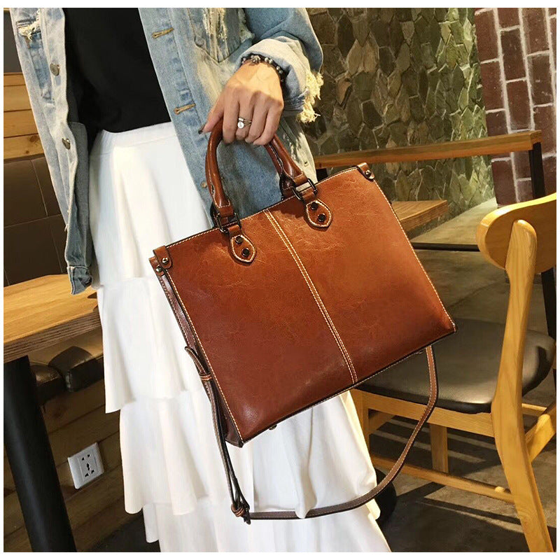 Brown Elegant Leather Handbag Stylish Tote With Adjustable Strap