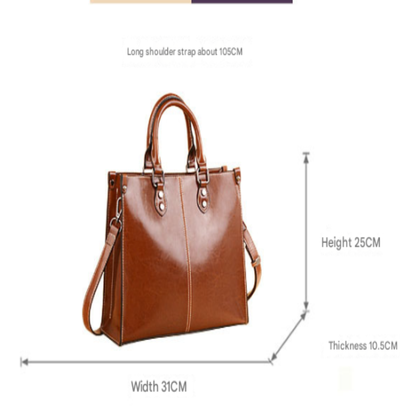 Brown Elegant Leather Handbag Stylish Tote With Adjustable Strap