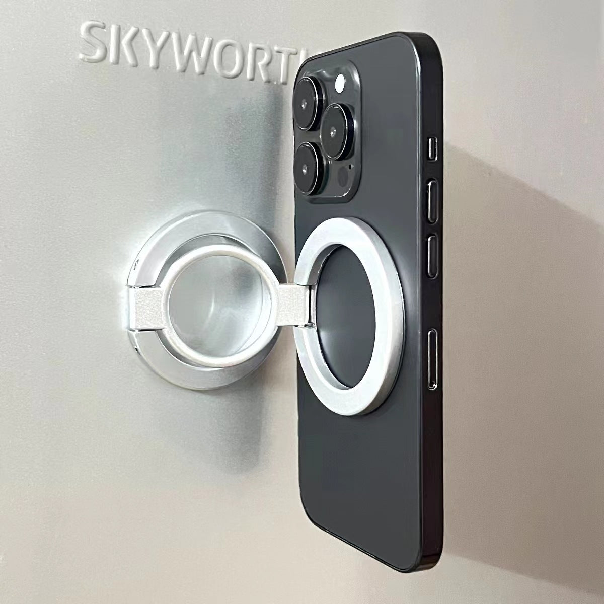 Black Magnetic Phone Ring Stand 360 Degree Rotating Slim Design