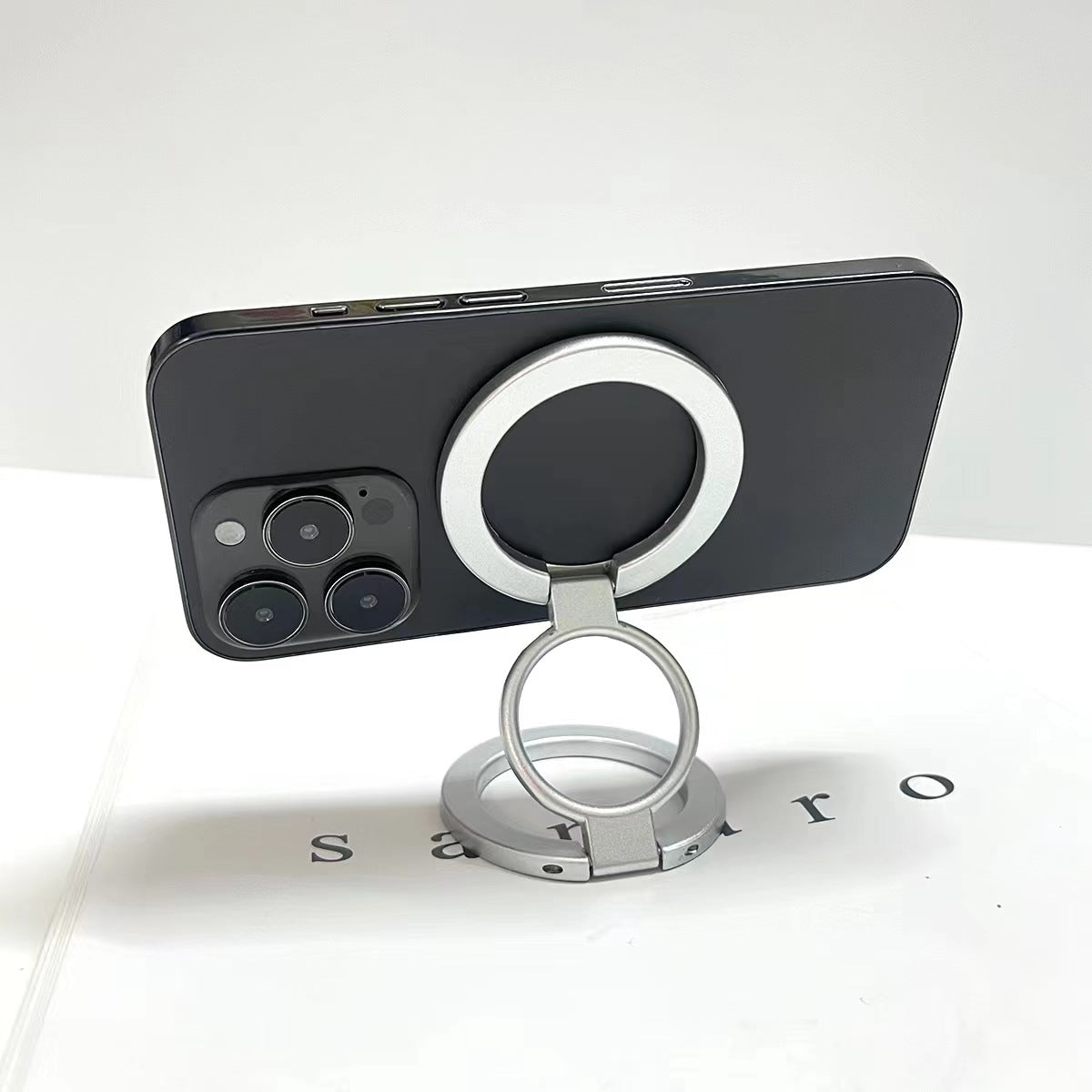Black Magnetic Phone Ring Stand 360 Degree Rotating Slim Design