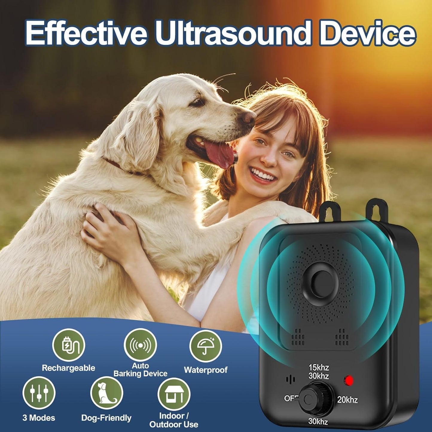 Ultrasonic Dog Repeller Adjustable Frequency (15Khz 30Khz) For Training And Behavior Correction