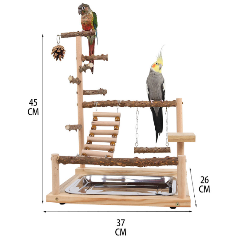Natural Bird Play Stand Multi Level Parrot Perch With Toys & Ladder